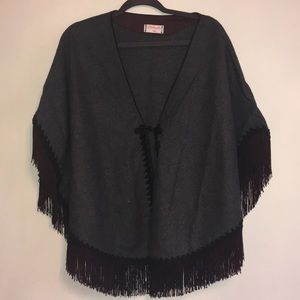 Vintage gorgeous grey wool fringed cape M L Halloween Costume Theatre